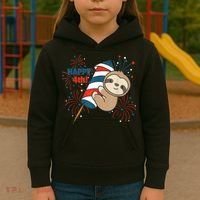 Sloth For The Fourth Of July Fireworks Kids Kids Hoodie thumb 3