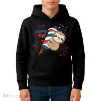 Sloth For The Fourth Of July Fireworks Kids Kids Hoodie thumb 4