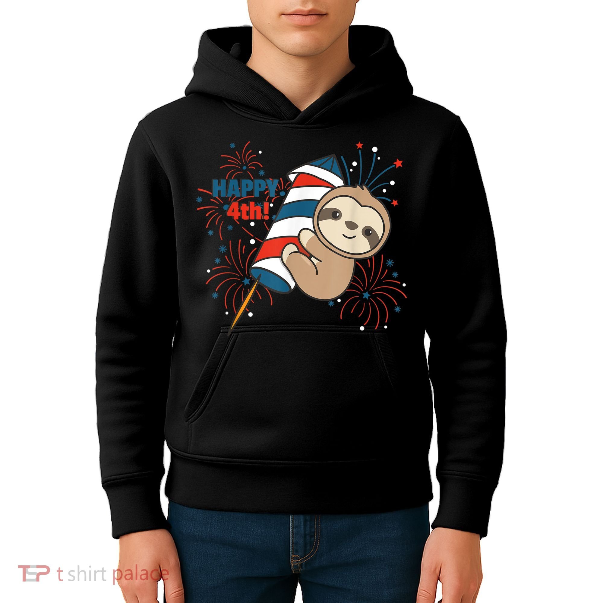 Sloth For The Fourth Of July Fireworks Kids Kids Hoodie