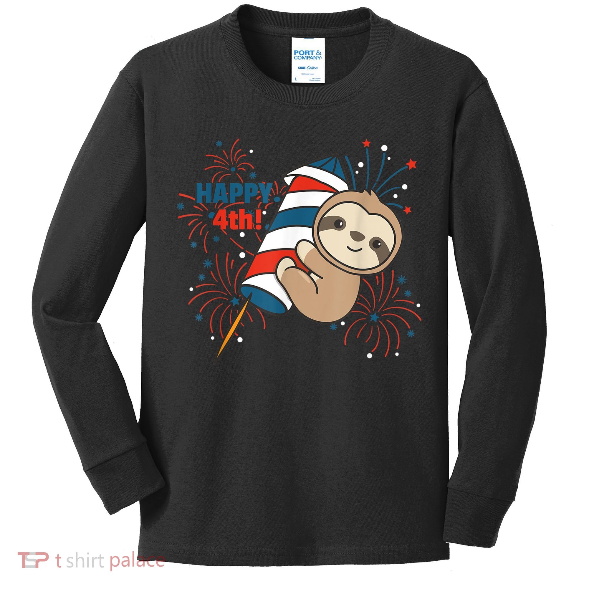 Sloth For The Fourth Of July Fireworks Kids Kids Long Sleeve Shirt