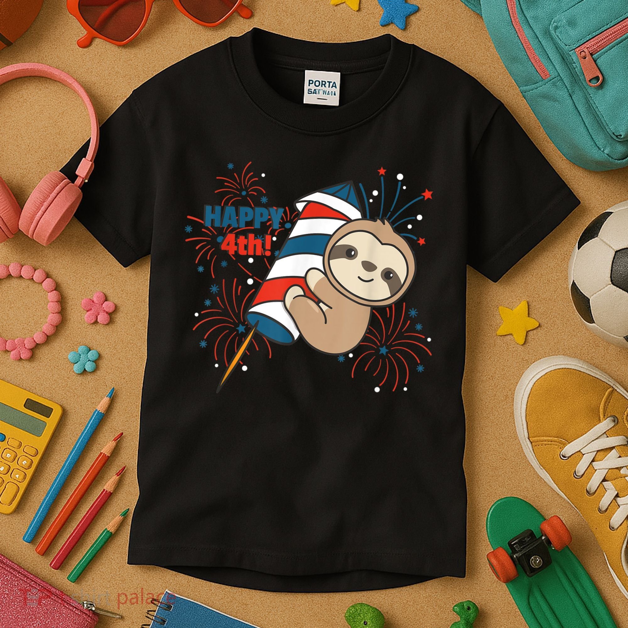 Sloth For The Fourth Of July Fireworks Kids Kids T-Shirt