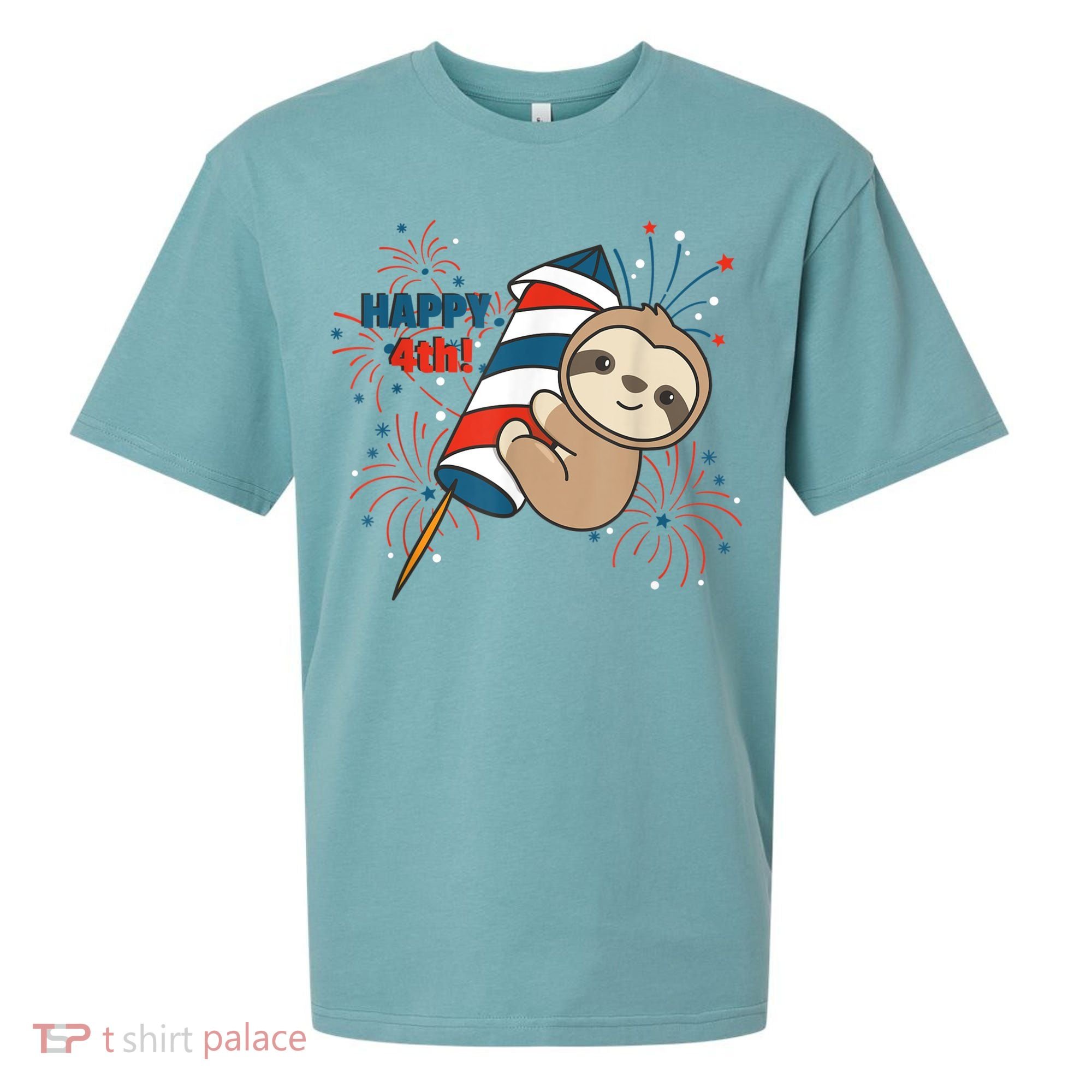 Sloth For The Fourth Of July Fireworks Kids Sueded Cloud Jersey T-Shirt