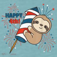 Sloth For The Fourth Of July Fireworks Kids Sueded Cloud Jersey T-Shirt thumb 2