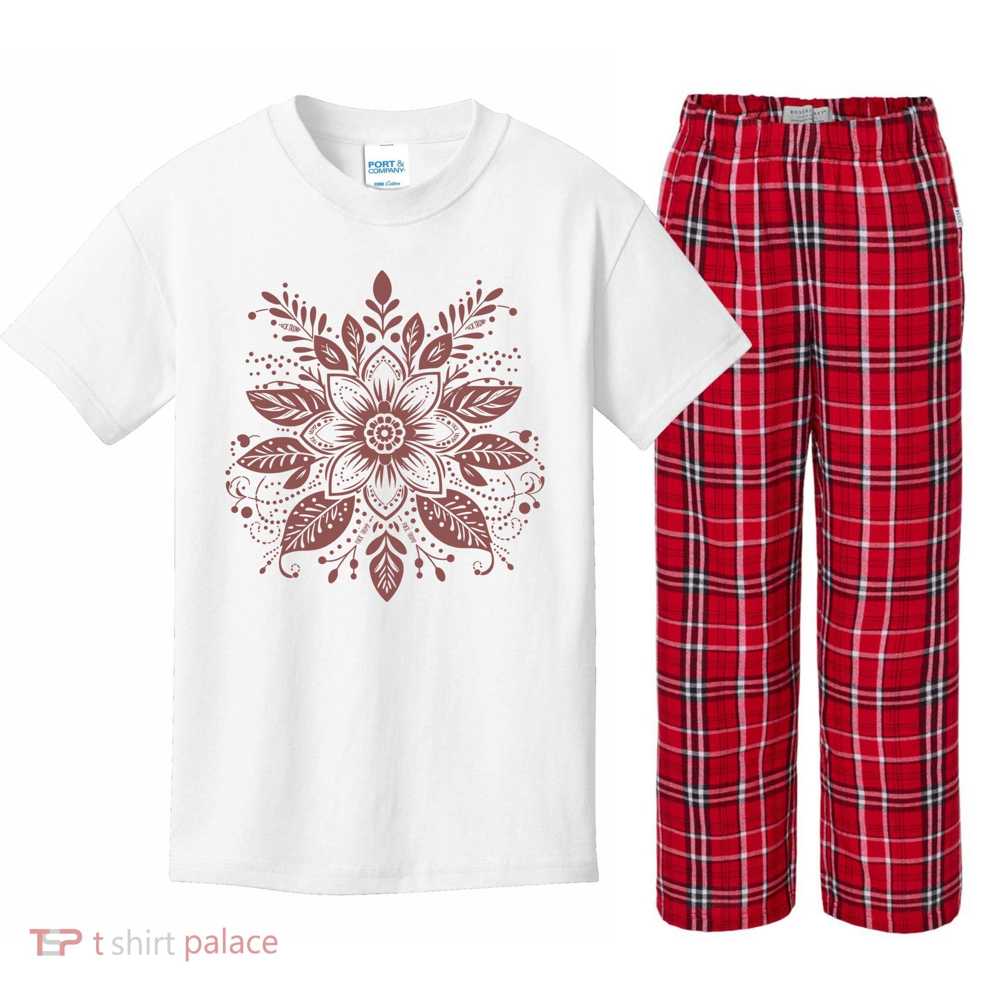 Subtle Fuck Trump Flower Kids Plaid Pajama Set