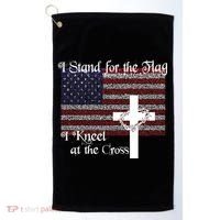 Stand For The Flag I Kneel At The Cross Patriotic Christian Gift Golf Towel thumb 0
