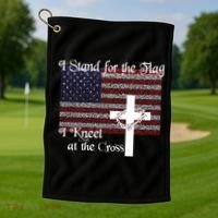 Stand For The Flag I Kneel At The Cross Patriotic Christian Gift Golf Towel thumb 1