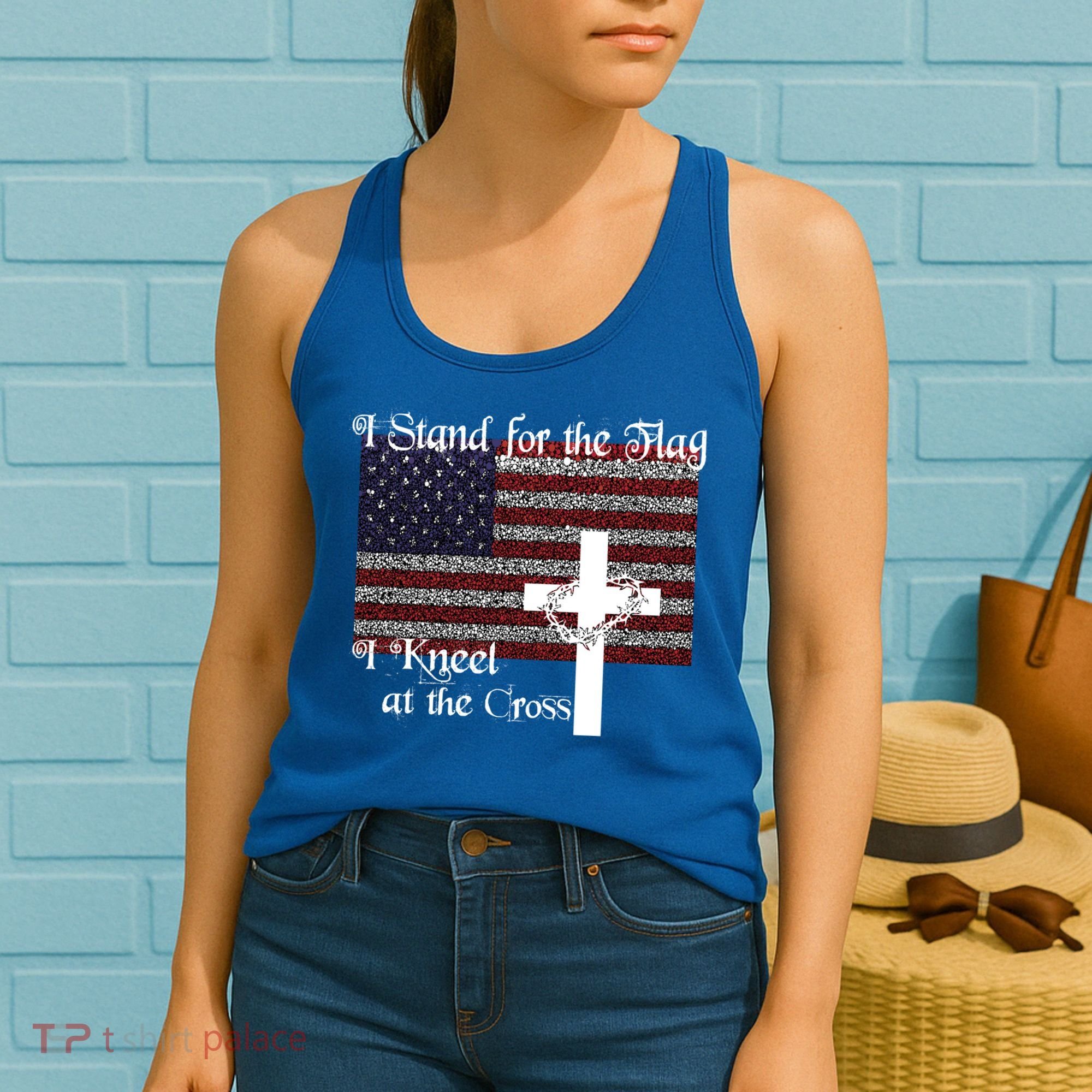 Stand For The Flag I Kneel At The Cross Patriotic Christian Gift Women's Tank Top