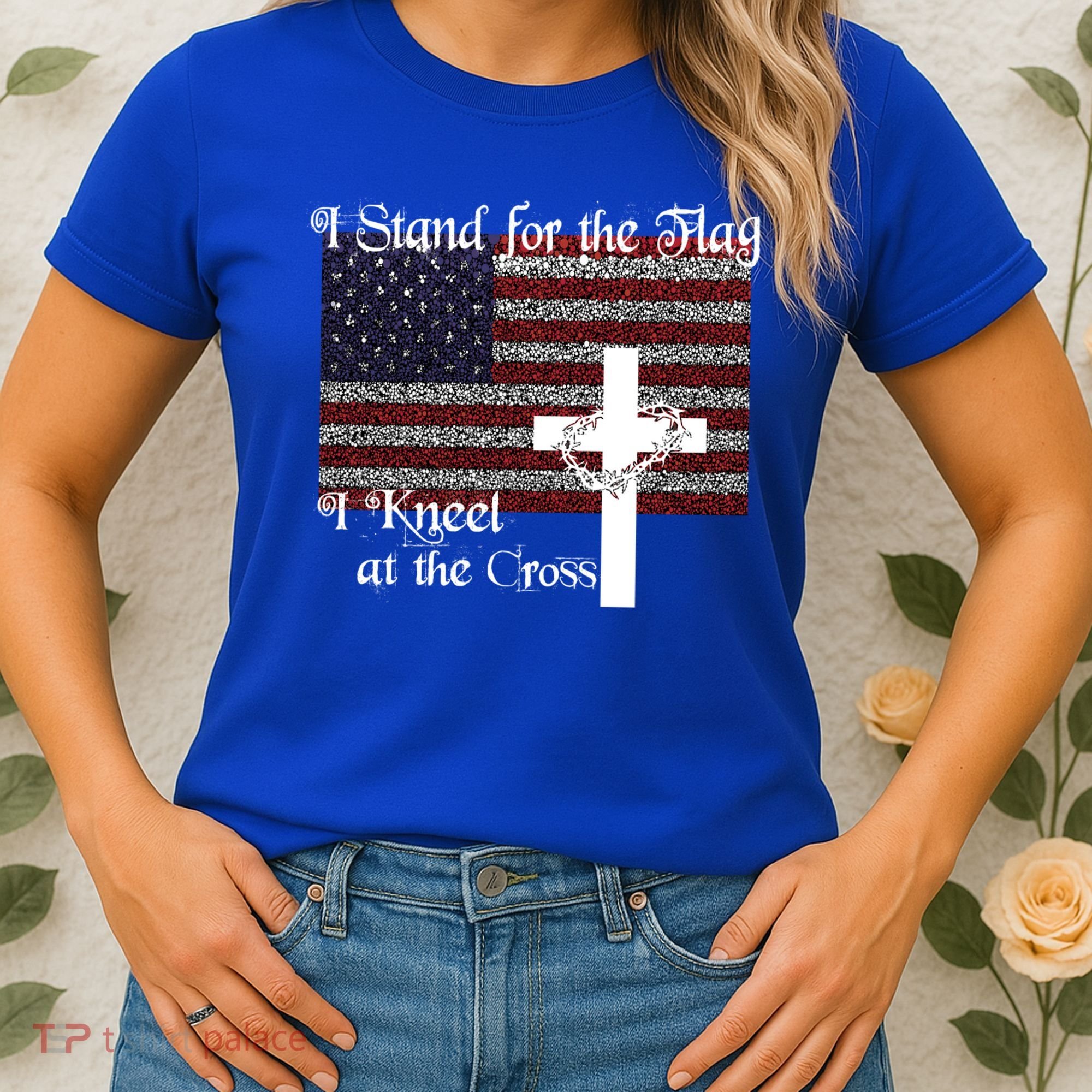 Stand For The Flag I Kneel At The Cross Patriotic Christian Gift Women's T-Shirt