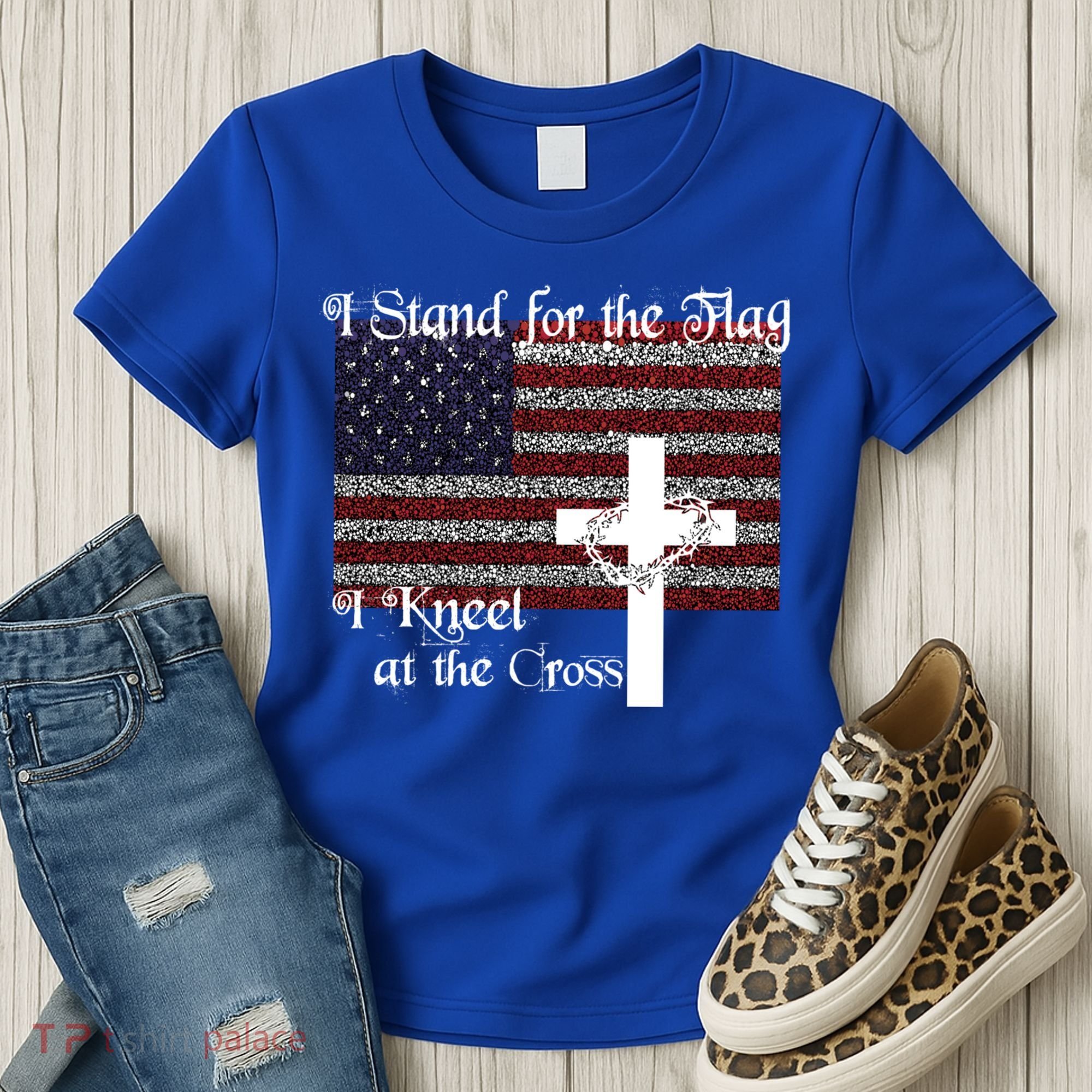 Stand For The Flag I Kneel At The Cross Patriotic Christian Gift Women's T-Shirt