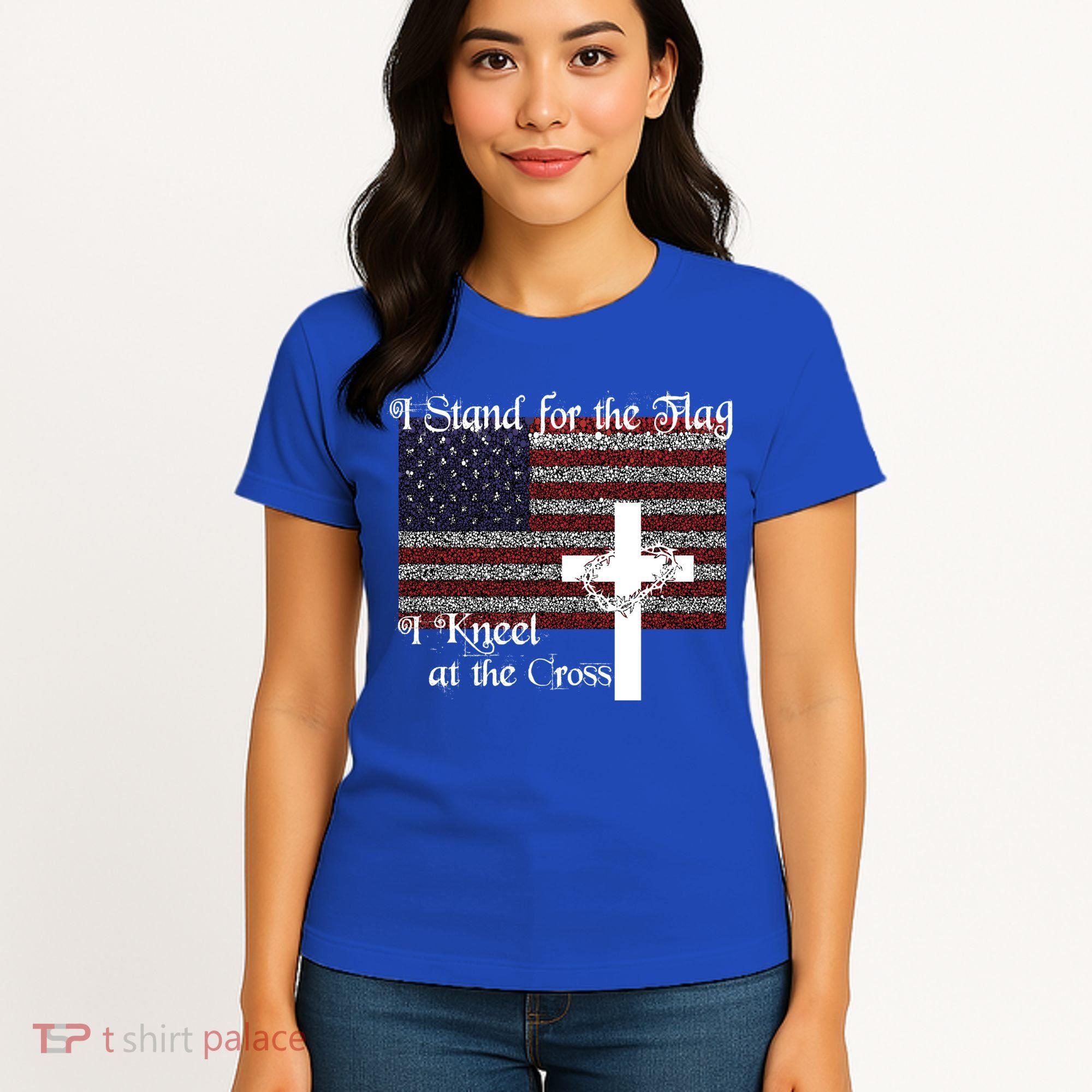 Stand For The Flag I Kneel At The Cross Patriotic Christian Gift Women's T-Shirt
