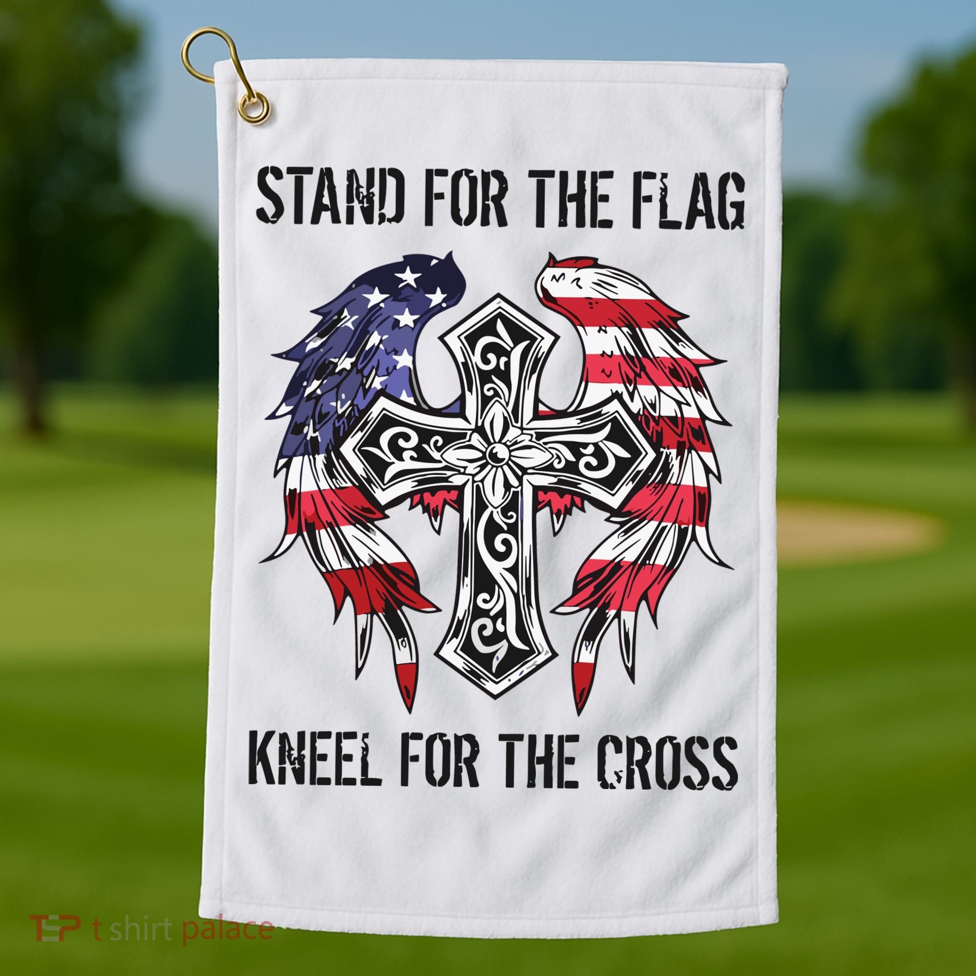 Stand For The Flag Kneel For The Cross Golf Towel
