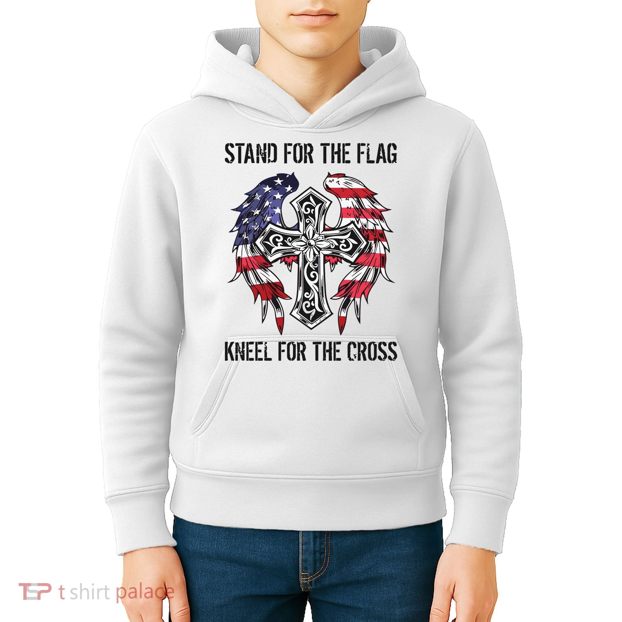 Stand For The Flag Kneel For The Cross Kids Hoodie