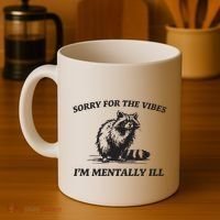 Sorry For The Vibes IM Mentally Ill Funny Raccoon Meme Coffee Mug thumb 4