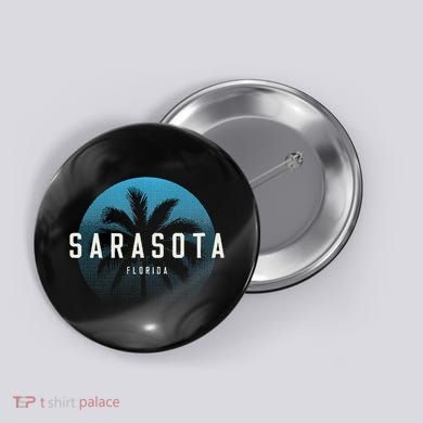 Sarasota Fl Vintage Palm Tree Beach Design Button