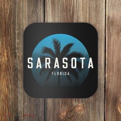 Sarasota Fl Vintage Palm Tree Beach Design Coaster