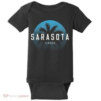 Sarasota Fl Vintage Palm Tree Beach Design Baby Bodysuit