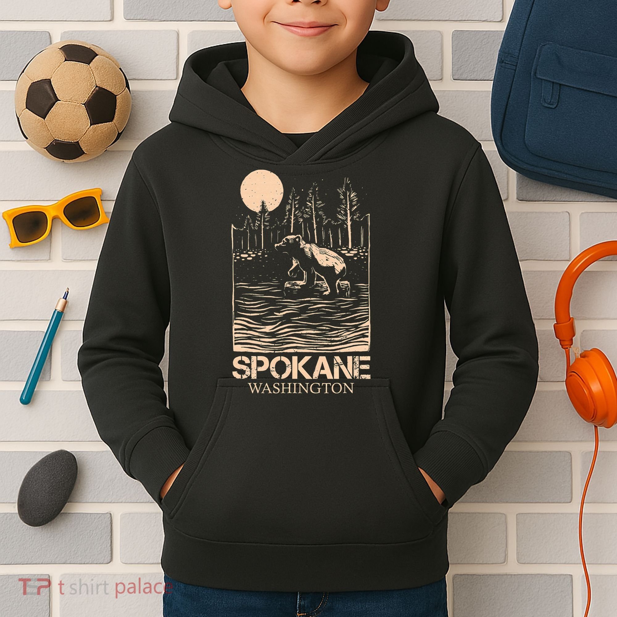Spokane Falls Washington Waterfall River Kids Hoodie