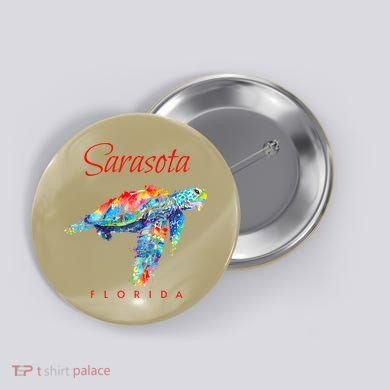 Sarasota Florida Watercolor Sea Turtle Button