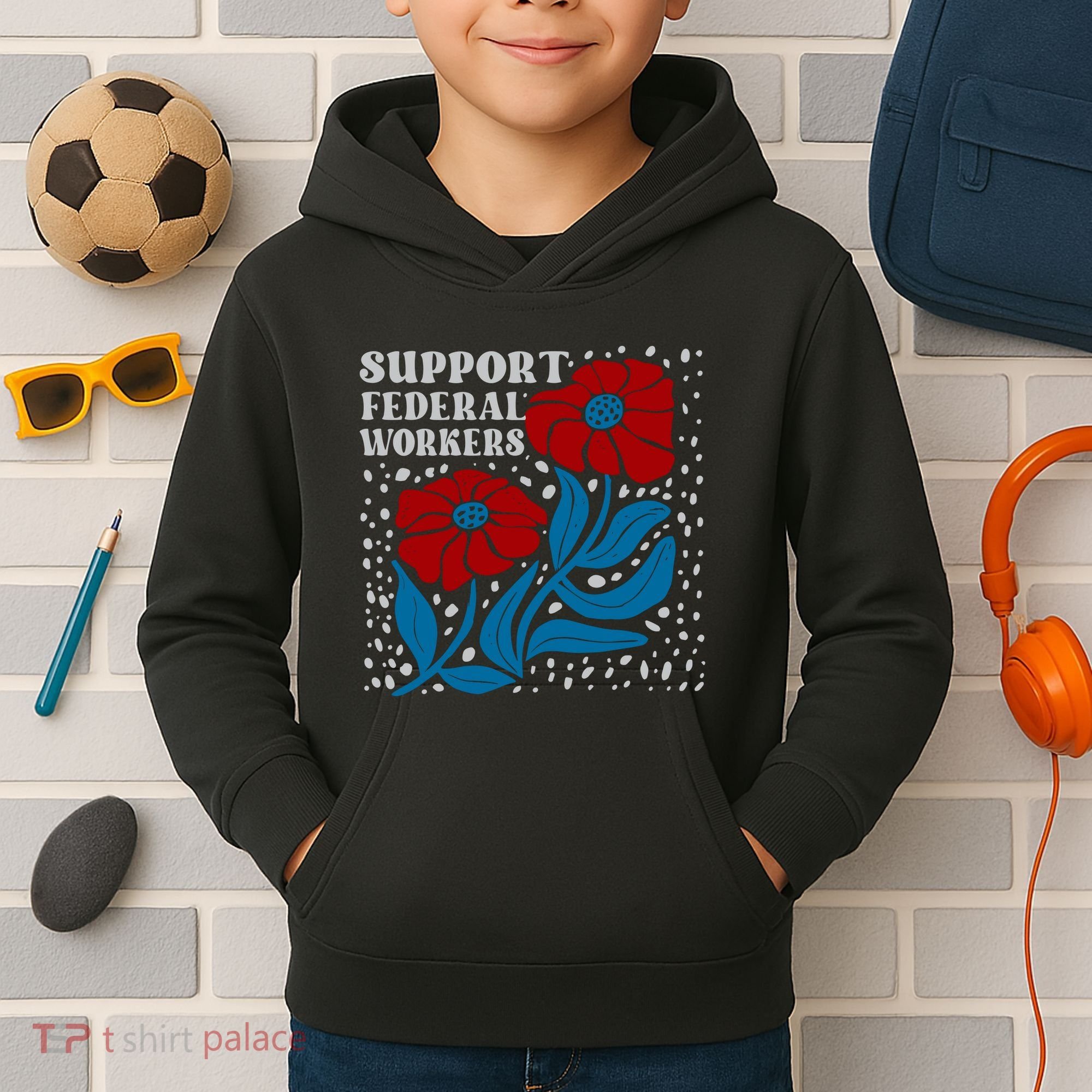 Support Federal Workers  Anti Trump . Kids Hoodie