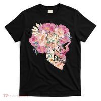 Skull Floral Watercolor Art T-Shirt thumb 0