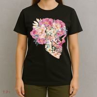 Skull Floral Watercolor Art T-Shirt thumb 4