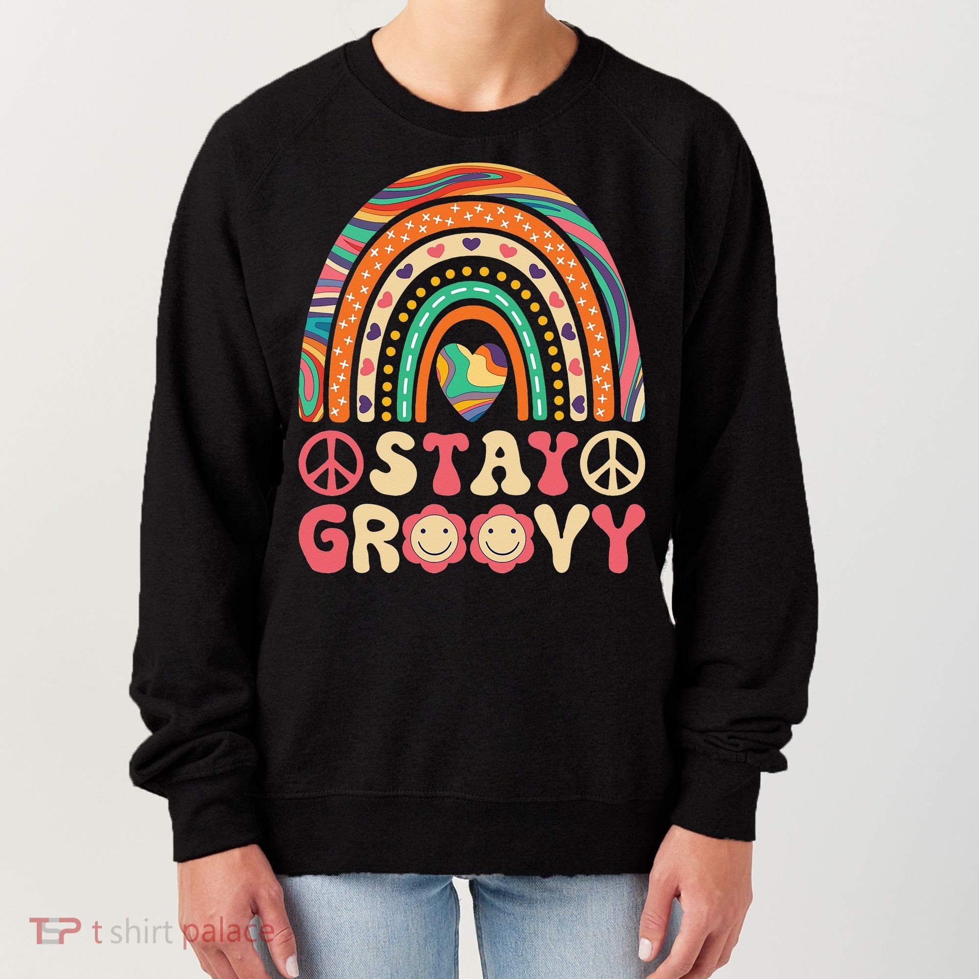 Stay Groovy 60s Outfit 70s Theme Costume Cute Rainbow Hippie Women's Sweatshirt