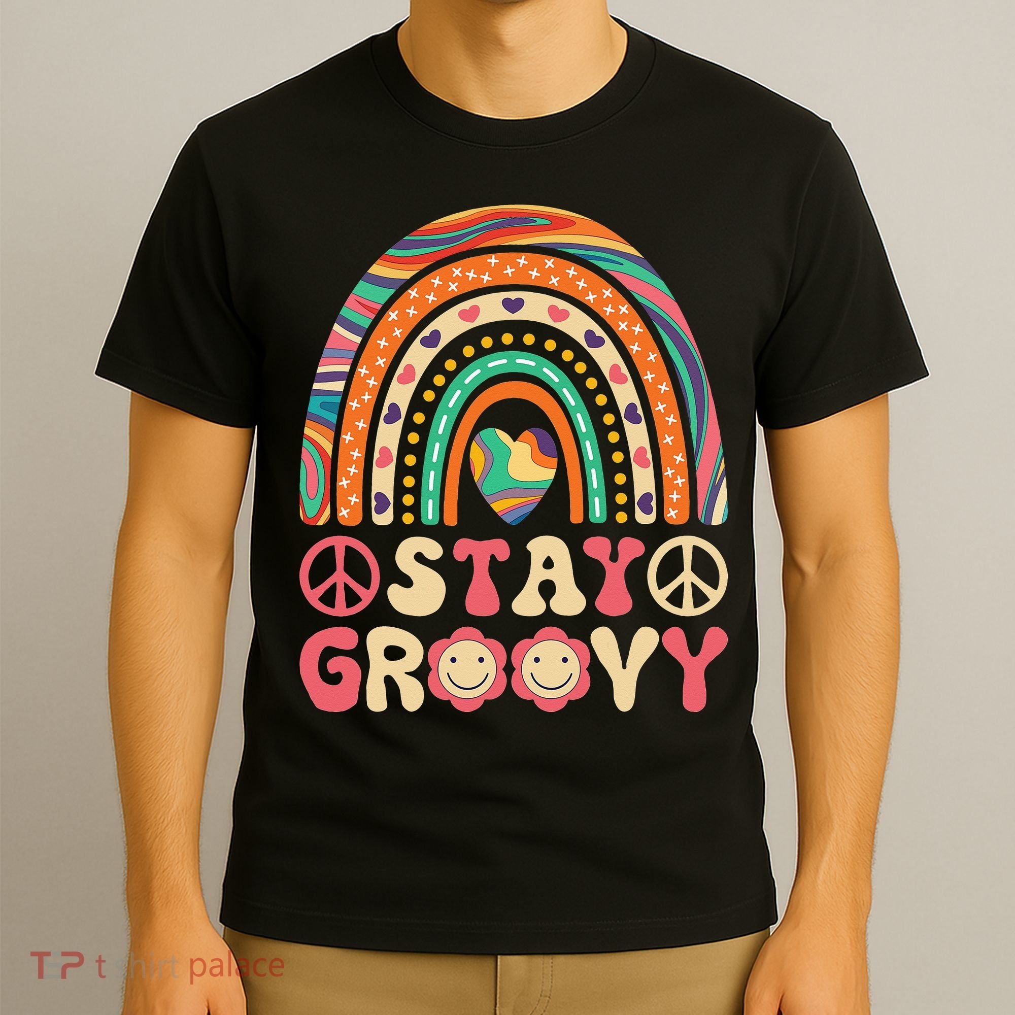 Stay Groovy 60s Outfit 70s Theme Costume Cute Rainbow Hippie T-Shirt