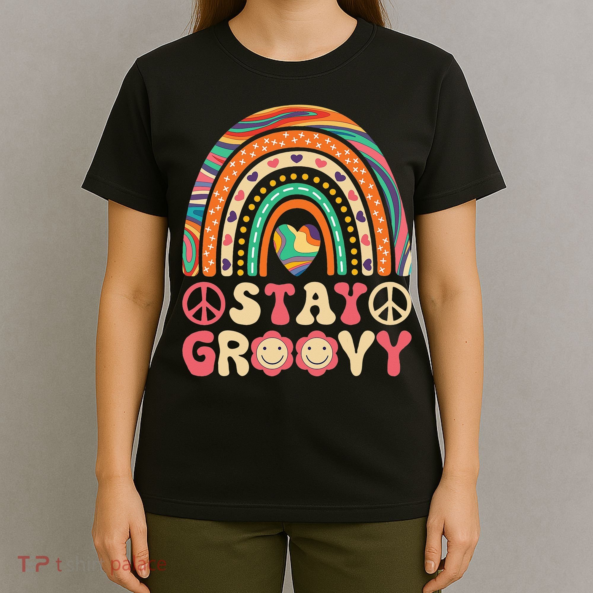 Stay Groovy 60s Outfit 70s Theme Costume Cute Rainbow Hippie T-Shirt