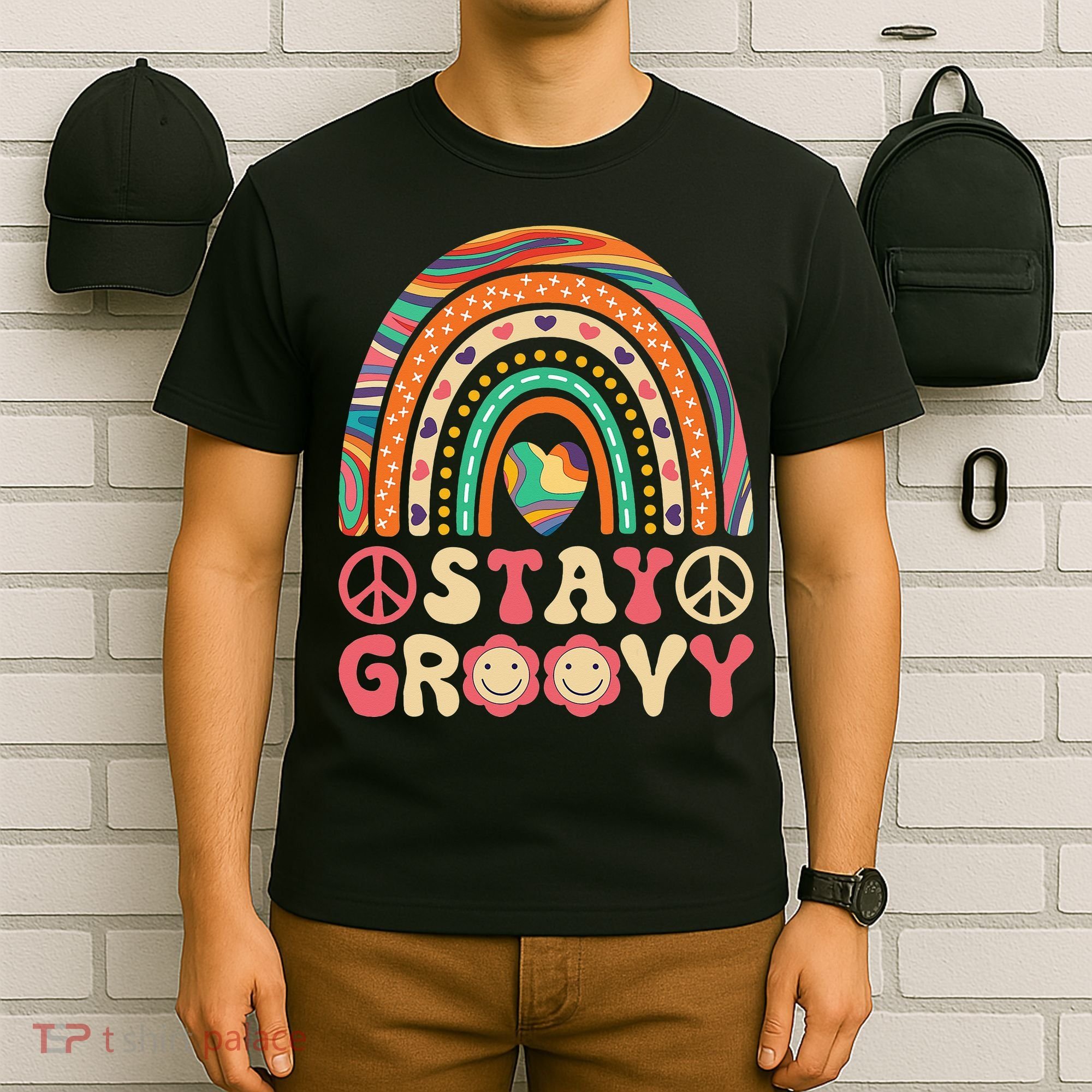 Stay Groovy 60s Outfit 70s Theme Costume Cute Rainbow Hippie T-Shirt