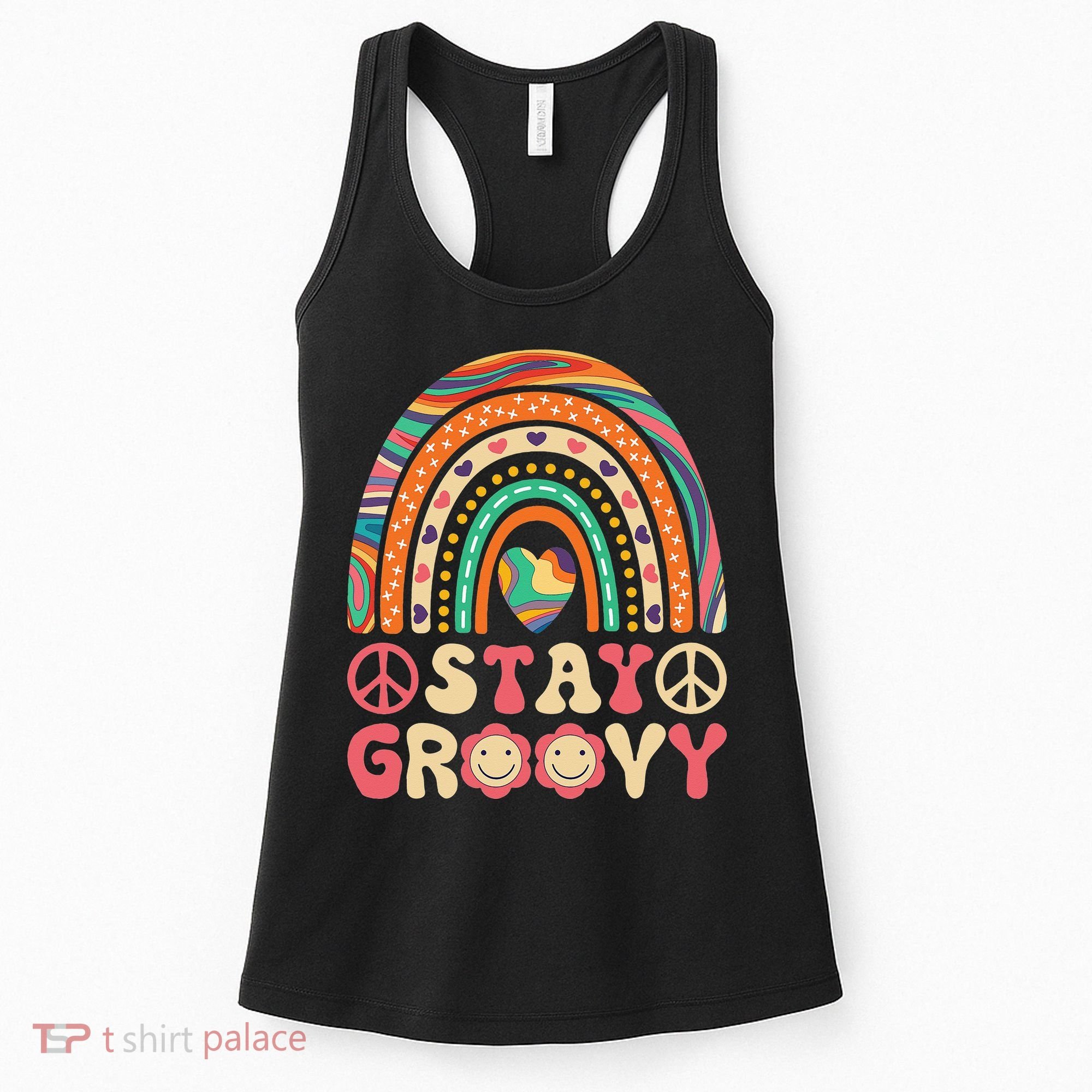 Stay Groovy 60s Outfit 70s Theme Costume Cute Rainbow Hippie Women's Tank Top