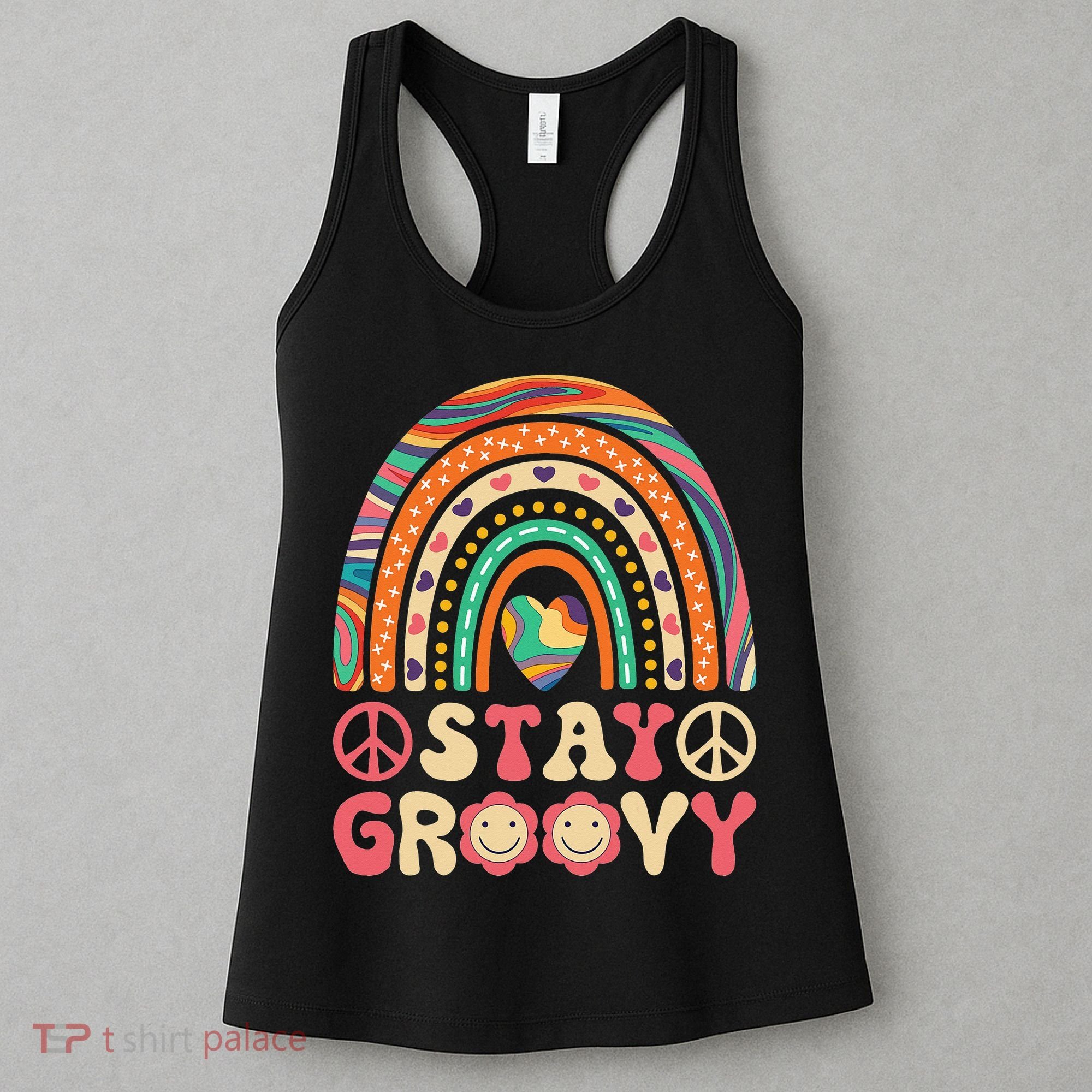 Stay Groovy 60s Outfit 70s Theme Costume Cute Rainbow Hippie Women's Tank Top