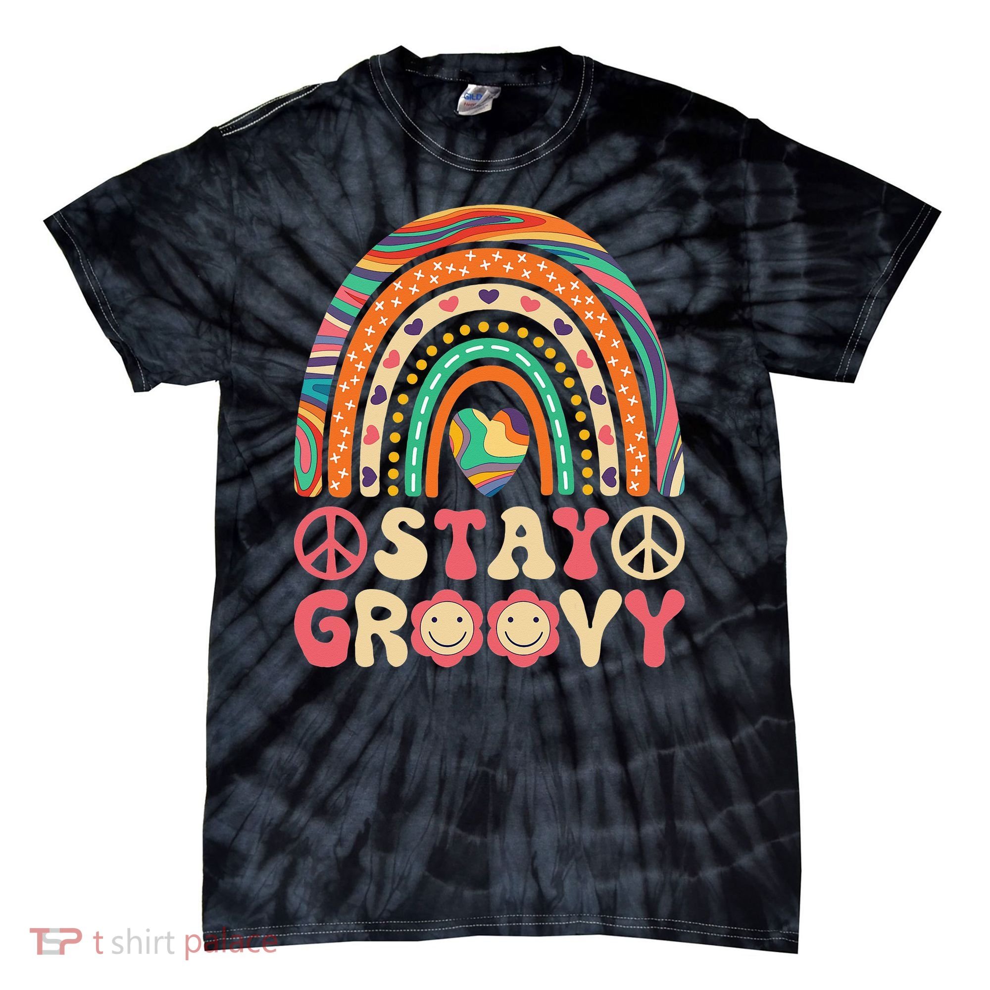 Stay Groovy 60s Outfit 70s Theme Costume Cute Rainbow Hippie Tie-Dye T-Shirt