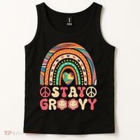 Stay Groovy 60s Outfit 70s Theme Costume Cute Rainbow Hippie Tank Top thumb 2