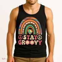 Stay Groovy 60s Outfit 70s Theme Costume Cute Rainbow Hippie Tank Top thumb 3