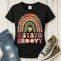 Stay Groovy 60s Outfit 70s Theme Costume Cute Rainbow Hippie Women's T-Shirt thumb 3
