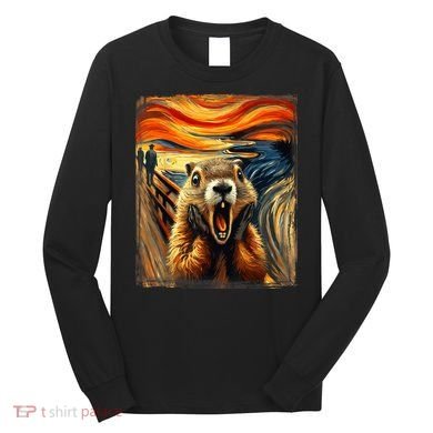 Scream Groundhog | Artistic Groundhog Day Long Sleeve Shirt