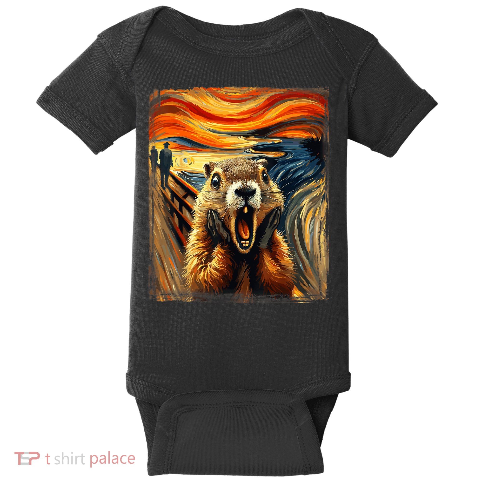 Scream Groundhog | Artistic Groundhog Day Baby Bodysuit
