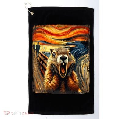 Scream Groundhog | Artistic Groundhog Day Golf Towel