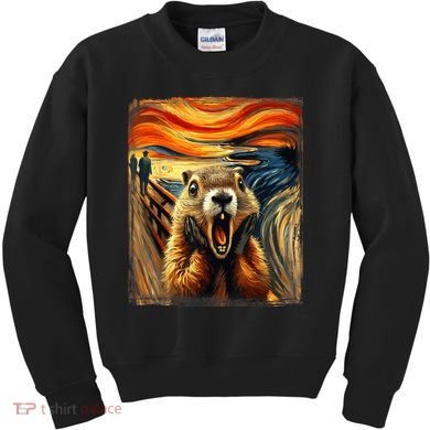 Scream Groundhog | Artistic Groundhog Day Kids Sweatshirt