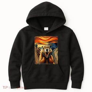Scream Groundhog | Artistic Groundhog Day Kids Hoodie