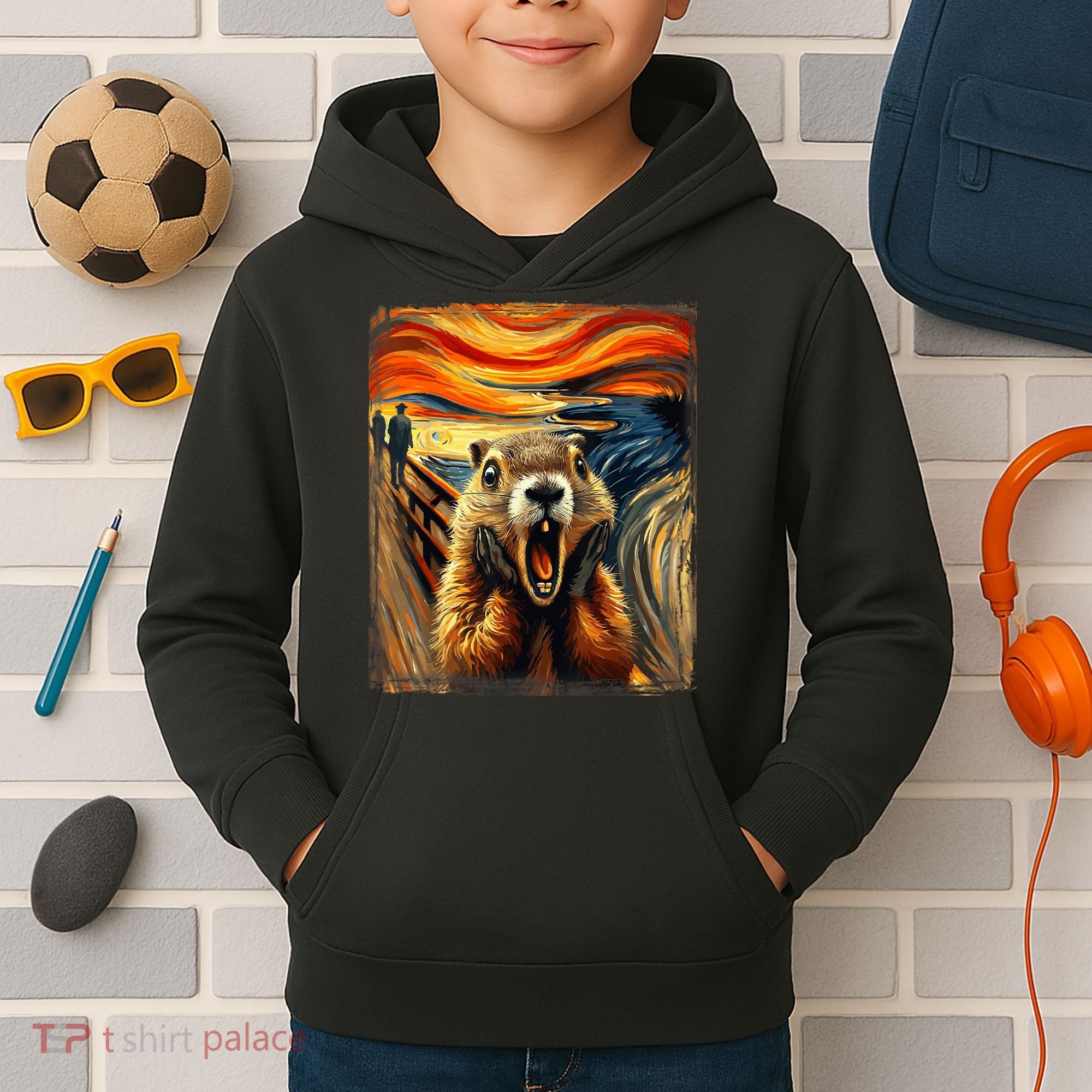 Scream Groundhog | Artistic Groundhog Day Kids Hoodie