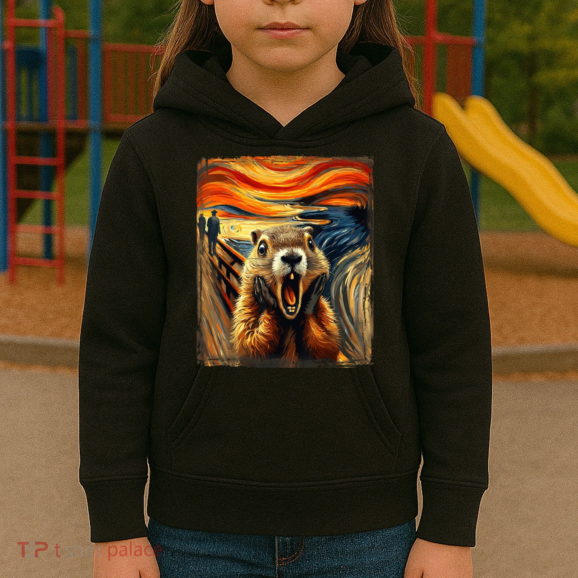 Scream Groundhog | Artistic Groundhog Day Kids Hoodie