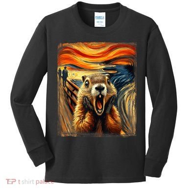 Scream Groundhog | Artistic Groundhog Day Kids Long Sleeve Shirt