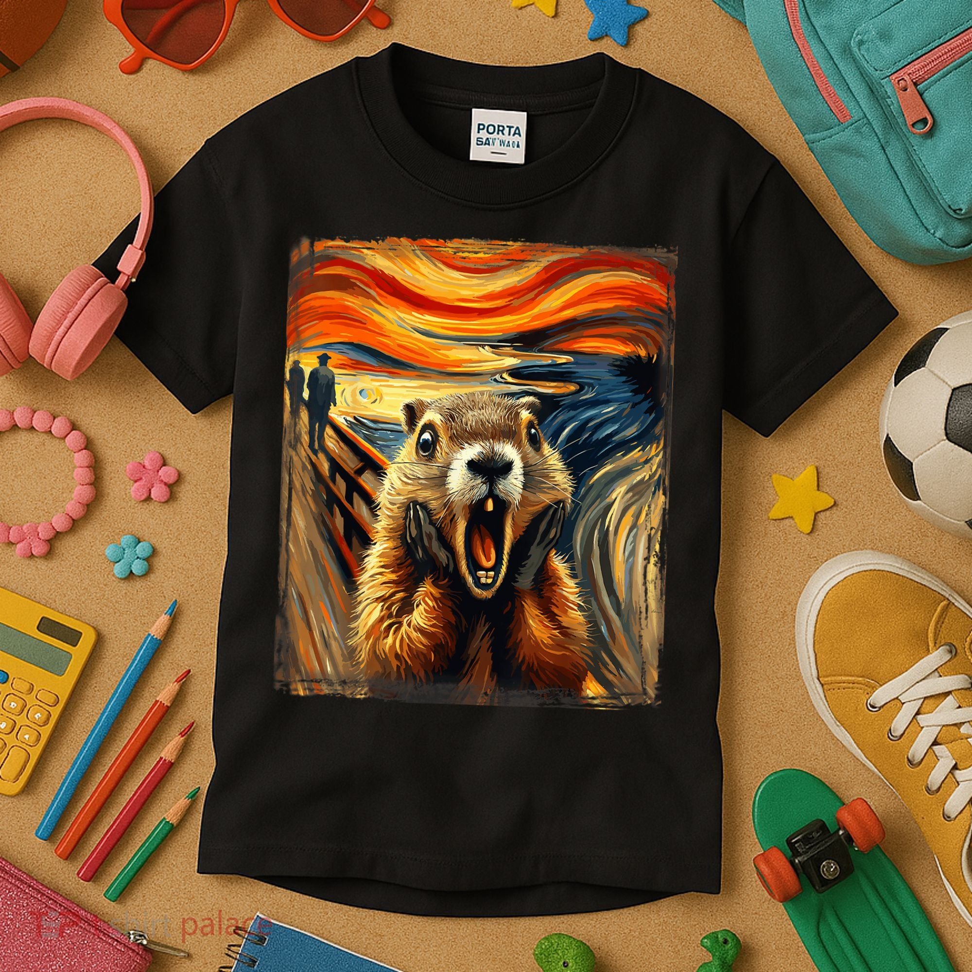Scream Groundhog | Artistic Groundhog Day Kids T-Shirt