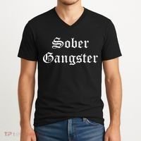 Sober Gangster Aa Na Funny Recovery Gift V-Neck T-Shirt thumb 2