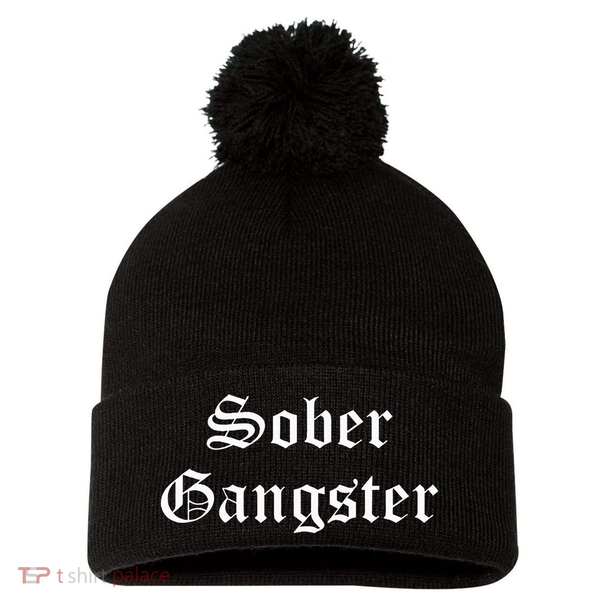 Sober Gangster Aa Na Funny Recovery Gift Pom Pom 12in Knit Beanie