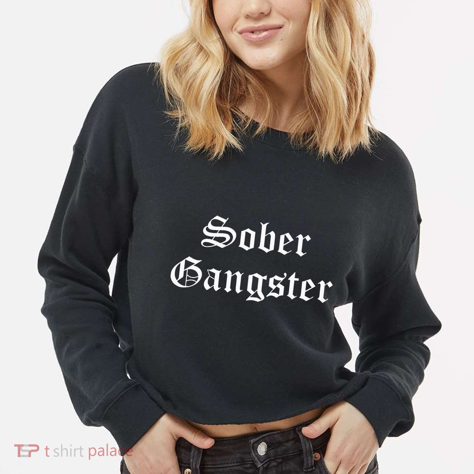 Sober Gangster Aa Na Funny Recovery Gift Cropped Pullover Crew