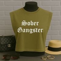 Sober Gangster Aa Na Funny Recovery Gift Garment-Dyed Women's Muscle Tee thumb 3