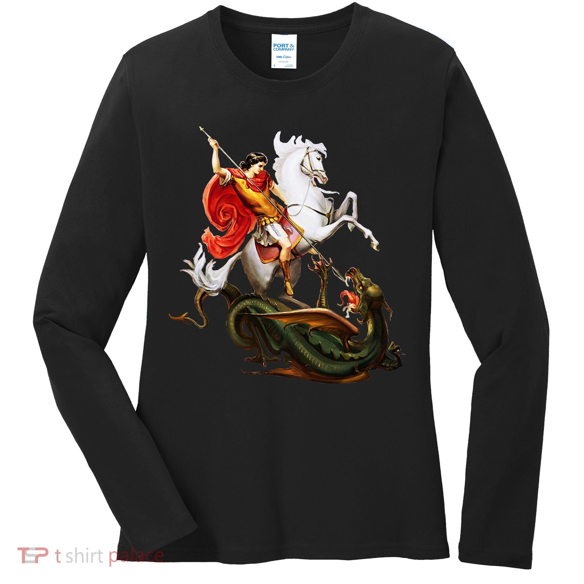 St. George And The Dragon England Catholic Saints Pray Women's Long Sleeve Shirt