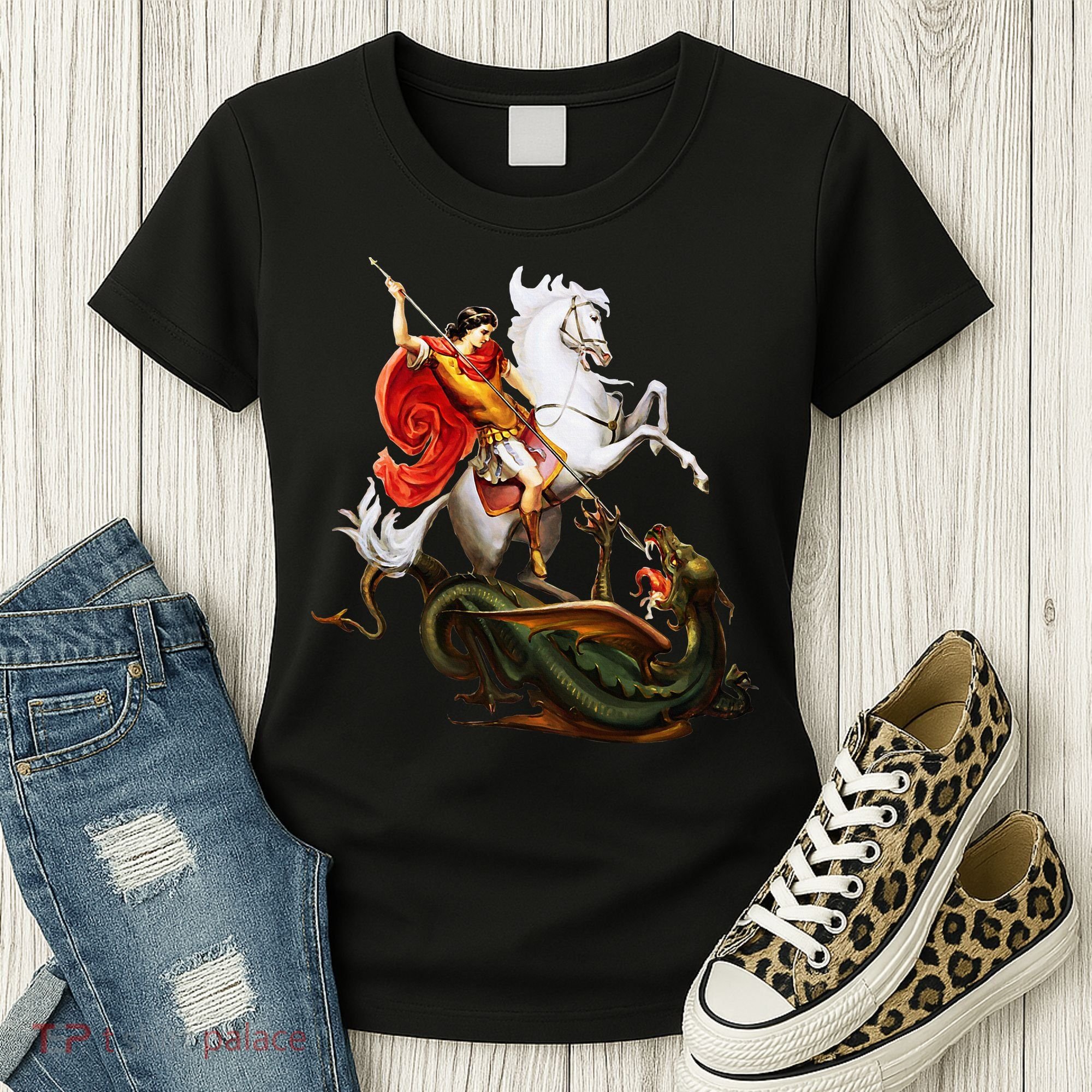 St. George And The Dragon England Catholic Saints Pray Women's T-Shirt